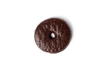 Shortbread cookies in chocolate glaze isolated on white background.