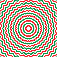 Christmas striped background in traditional red, green and white colors. Festive pattern with op art effect for New Year and Christmas projects.