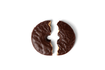 Shortbread cookies in chocolate glaze isolated on white background.