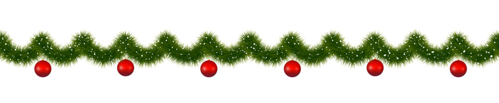 Christmas garland with red balls. New year decorations covered with snow.