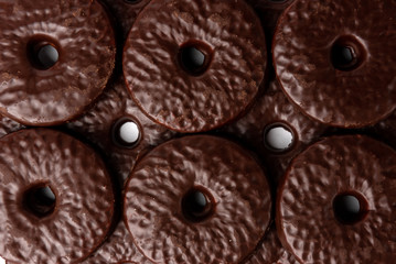 Shortbread cookies in chocolate glaze isolated on white background.