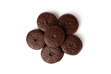 Chocolate cookies isolated on white background. Chocolate pie.