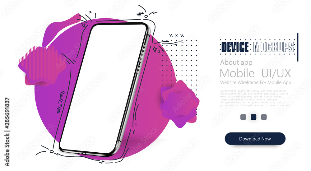 Poster Smartphone frame less blank screen, rotated position. 3d isometric illustration cell phone. Smartphone perspective view. Template for infographics or presentation UI design interface. vector