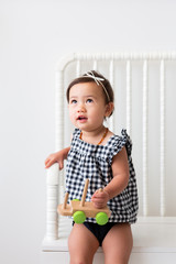 Toddler Girl in Black and White Gingham Romper