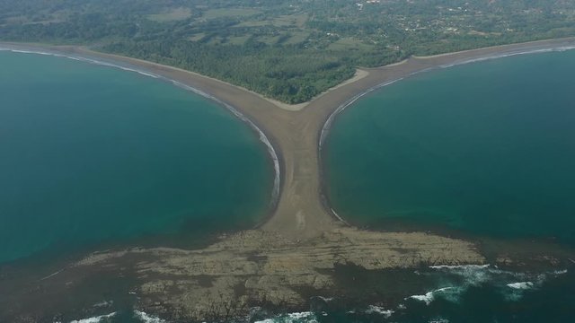 Aerial Drone View of the Whale's Tail at the Marino Ballena National Park in Uvita, Costa Rica