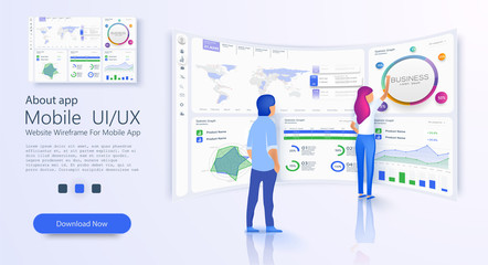 Online statistics and data Analytics. Digital money market, investment. Accounting and audit. Financial management. Budget and finance evaluation. Business vector landing page. Vector illustration