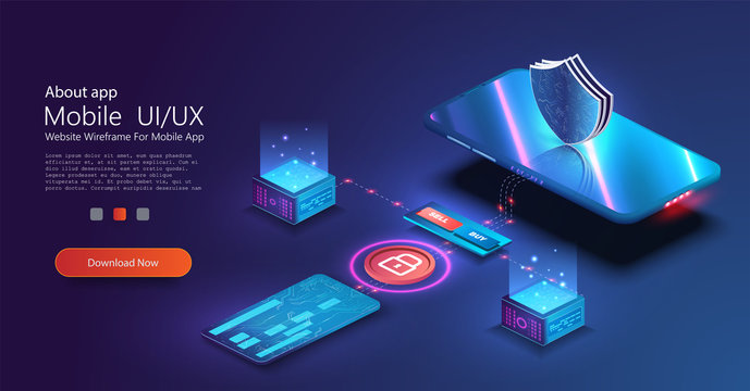 Isometric online payment online concept. Money transfers, smartphone payment services and digital pay. Credit card contactless terminals, protection money transfer, online bank. Vector illustration