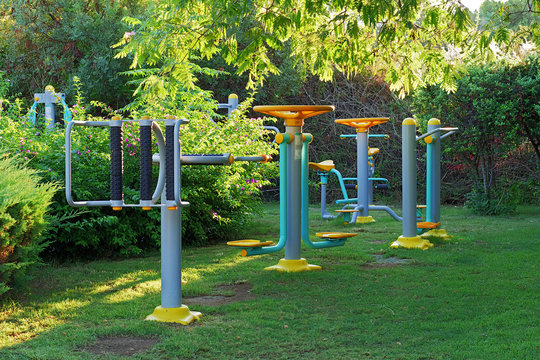 outdoor fitness equipment in a park