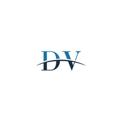 Obraz premium Initial letter DV, overlapping movement swoosh horizon logo company design inspiration in blue and gray color vector