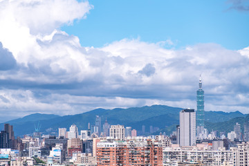Taipei, Taiwan, 4 Aug 2019: Skyline of taipei city in downtown Taipei. Taipei101 building during day