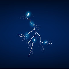 Dramatic lightning bold isolated on dark blue background