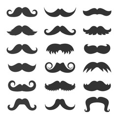 set of black mustaches vector icons isolated on white background