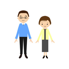 幸せ老夫婦のベクターイラスト（笑顔, 2人, 男女, 正面, 直立, 全身）