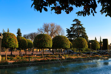 Cordoba,Spain,2,2014;Gardens and fountains of Alcazar de los Reyes Cristianos