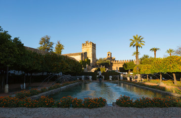 Fototapeta na wymiar Cordoba,Spain,2,2014;Gardens and fountains of Alcazar de los Reyes Cristianos