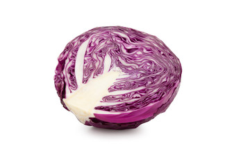 Half red cabbage and half isolated on white background with clipping path
