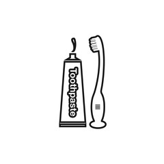 Toothbrush with Toothpaste and tube line icon. Vector EPS.