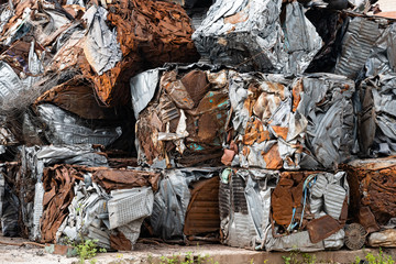 Stack of paper waste before shredding at recycling plant