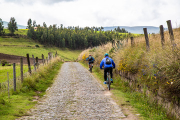 Cayambe volcano and cyclists