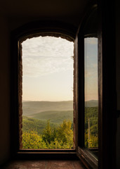 open window on the wall with Italian landscape  © gammaphotostudio