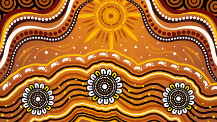 An illustration based on aboriginal style of background depicting nature.