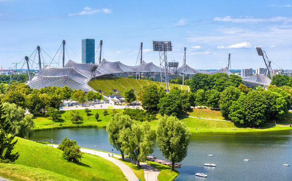 Scenic View Of Olympic Stadium In Munich Olympiapark, Germany