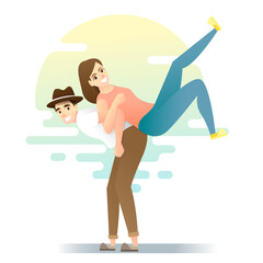 Friendship concept background with young couple having fun together , vector , illustration