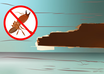 Insects eating wood, Anti-termite red icon, termite in anti banner, do not termite