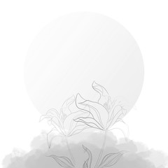 Grey globe, lily flower, white background, illustration