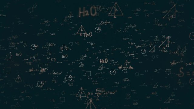 Video suitable for Back to School. Looped background with mathematical and physical formulas in black color.