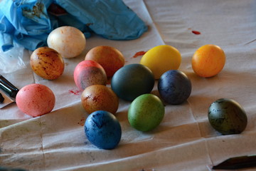 Boiled painted easter hen eggs