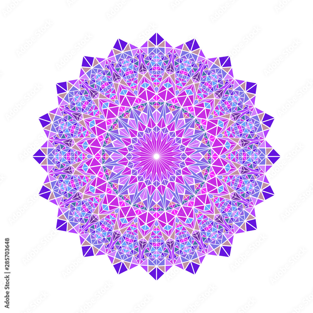 Poster ornate colorful triangular pattern mandala - polygonal ornamental abstract circular vector design