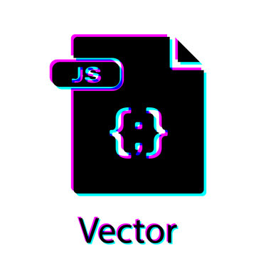 Black JS file document. Download js button icon isolated on white background. JS file symbol. Vector Illustration