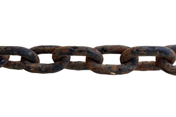 Obraz premium A piece of an old rusty chain isolated on white. Corrosion threw from the sea air.