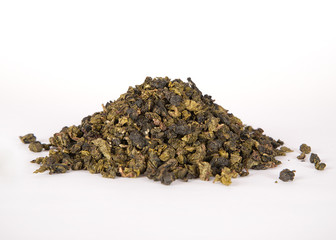 China green Dry Tea On White Background
