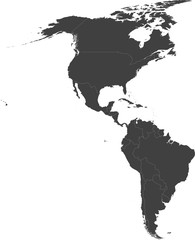 Map of American continent split into individual countries.