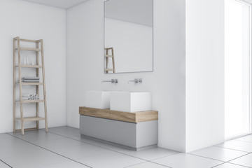 Fototapeta na wymiar White bathroom corner with double sink