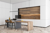 Stylish white kitchen corner with bar
