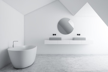 Naklejka na ściany i meble White bathroom interior, sink and tub
