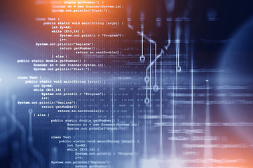 Lines of code over blue background