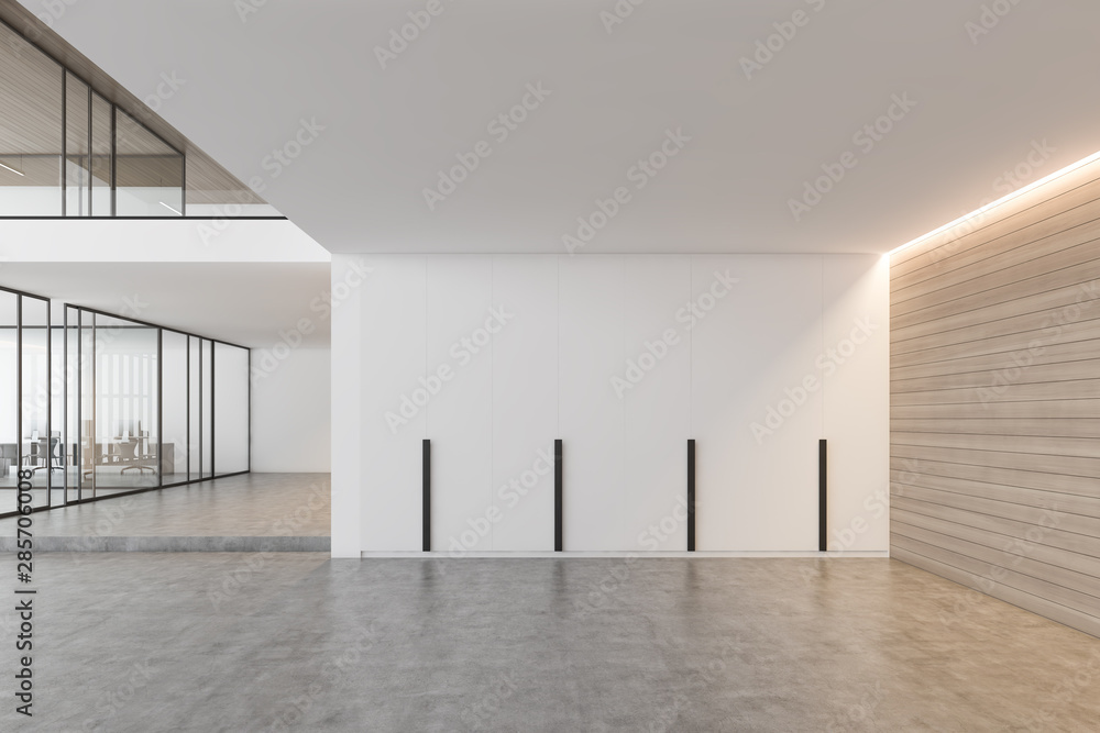 Poster empty office lobby with open space area