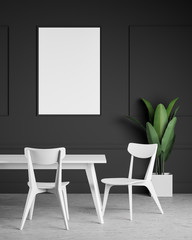 Poster in dark gray dining room