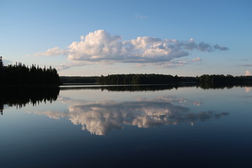 Rain Lake, Algonquin Provincial Park, Canada (still lake reflection with clouds)