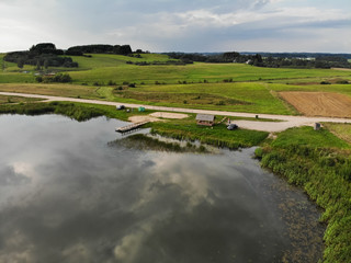 Aerial view of pond beach in beautiful nature