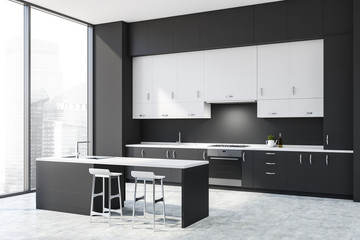 Dark gray kitchen corner with bar