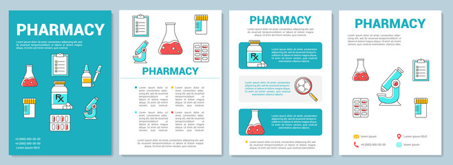 Fototapeta na wymiar Medicine production industry template layout. Pharmacy research. Flyer, booklet, leaflet print design with linear illustrations. Vector page layouts for magazines, annual reports, advertising posters