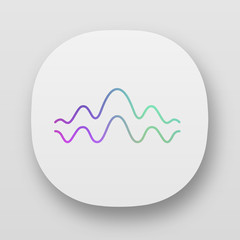 Fluid wave app icon. UI/UX user interface. Flowing wavy lines. Music rhythm, digital soundwave, melody waveform. Equalizer, sound abstract curve. Web, mobile applications. Vector isolated illustration