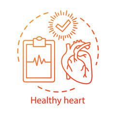 Healthy heart, medical treatment concept icon. Healthcare idea thin line illustration. Diseases diagnostics center logo. Clipboard with cardiogram and check mark vector isolated outline drawing