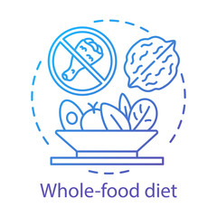 Whole food diet, vegetarian nutrition concept icon. Vegan lifestyle idea thin line illustration. Healthy meal, fastfood abstention. Chicken, walnut and vegetable salad vector isolated outline drawing