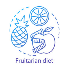 Fruitarian diet, vegetarian nutrition concept icon. Vegan lifestyle idea thin line illustration. Organic fruits, healthy food. Fresh apple, pineapple and orange vector isolated outline drawing